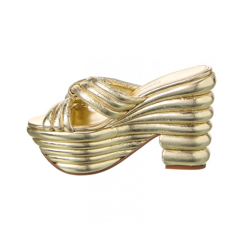 Salvatore Ferragamo Ferragamo Sculptural Leather Platform Sandal Gold