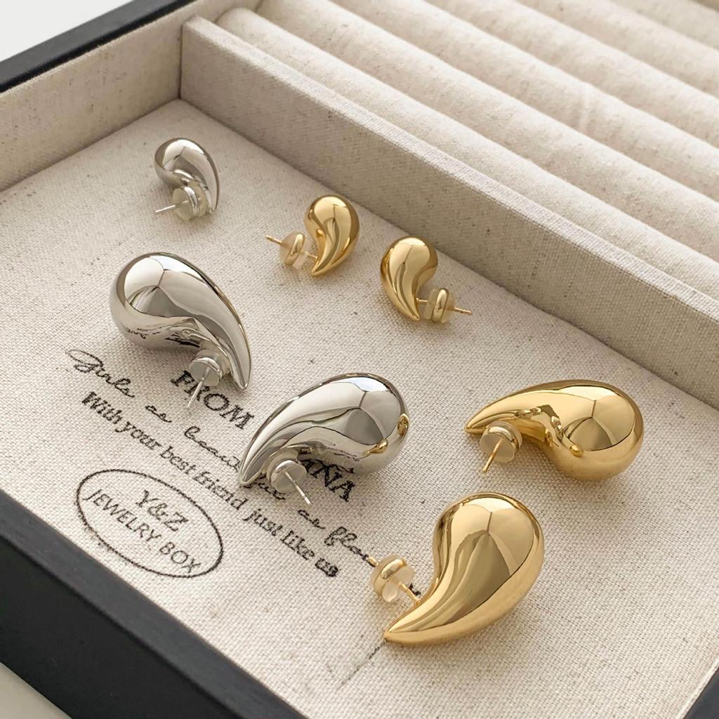 Elegant Metal Water Drop Earrings: Cold Style, Luxurious Gloss, High-End Niche Design