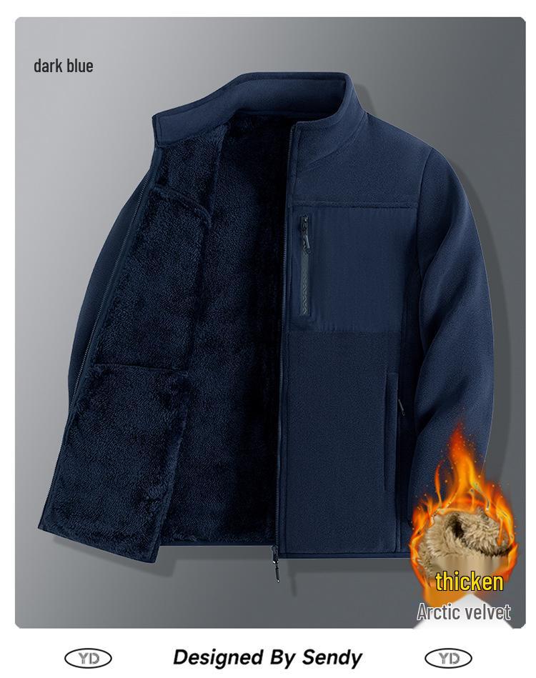 2025 Men's Autumn Winter Thick Velvet Dad Jacket - Loose Fit Cotton Top