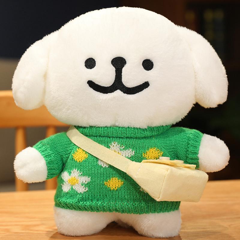 Cute Korean Maltese Dog Plush Toy Stuffed Soft Animal Cartoon Puppy Wear Clothes Pillow Birthday Christmas Gift for Kids