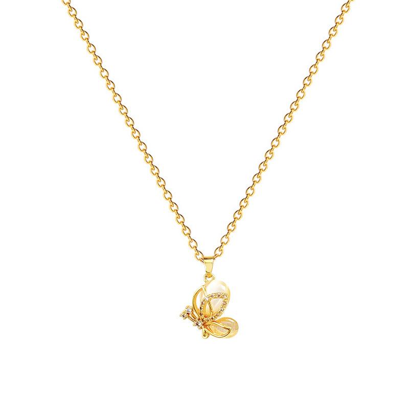 Opal Butterfly Full Diamond Light Luxury Temperament Gorgeous Full Diamond Necklace Female Versatile Collarbone Chain Titanium Steel
