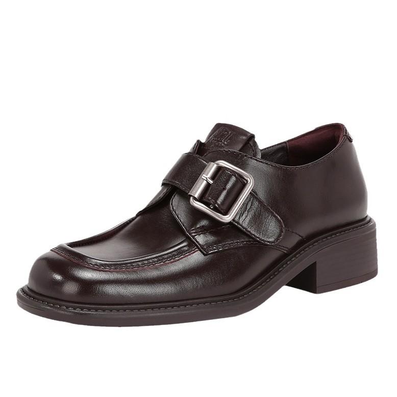 Yuanlitong retro British style loafers women's 2025 winter new belt buckle one pedal small leather shoes women's shoes
