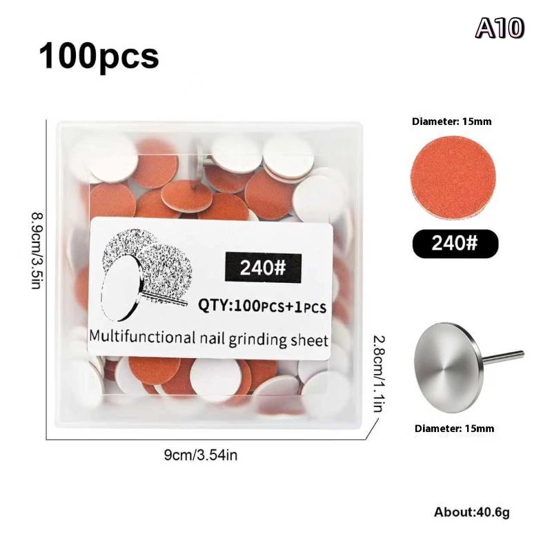 Nail Art Sanding Polish Paper Discs With Metal Nail Bearing Replaceable Self-Adhesive Sandpaper Discs Repair Manicure Pedicure