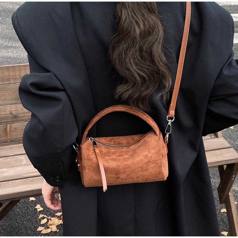 faux Suede Square Handbag for Women Zipper Shoulder Bag Casual Mini Crossbody Bag with Detachable Strap crossbody Pillow Bag
