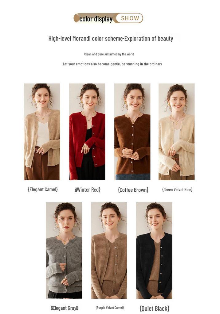 Women's Cable Knit Cashmere Cardigan: Round Neck, Long Sleeve, Buttoned, Versatile Autumn/Winter Sweater.