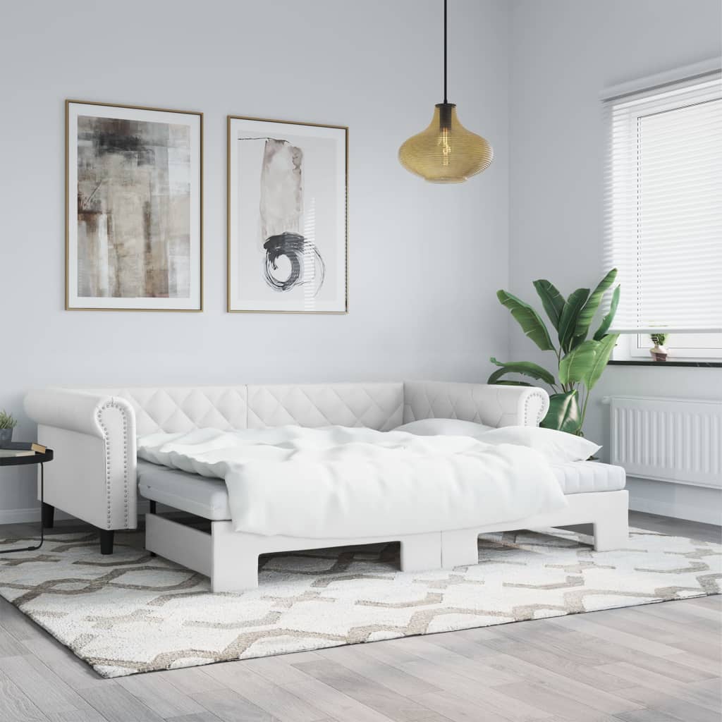 Daybed Extendable White 90x200 cm Faux Leather