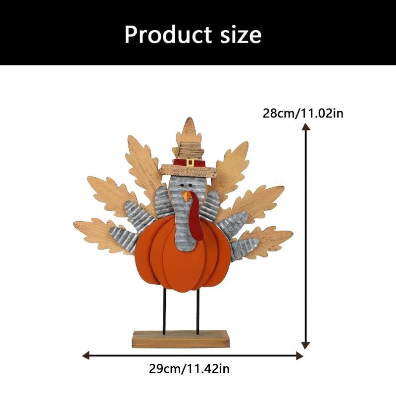 Thanksgiving Wooden Turkeys Decorations Indoor Turkey Figurines For Table Centerpieces Multi-Piece Harvest Decors with Pumpkin and Fall Foliage Motifs