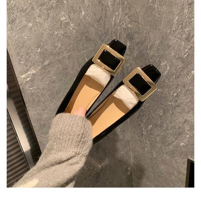 Sheepskin Version~ Square Buckle Single Shoes Women's Shallow Mouth Versatile Square Head Leather Shoes Temperament Commuting Spring