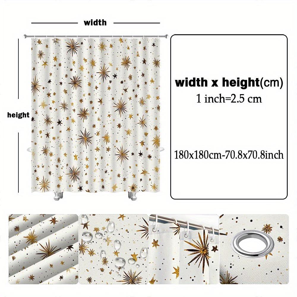 1pc Starry Night Shower Curtain, Golden and Brown Metallic Stars on Cream Background, Whimsical Celestial Design