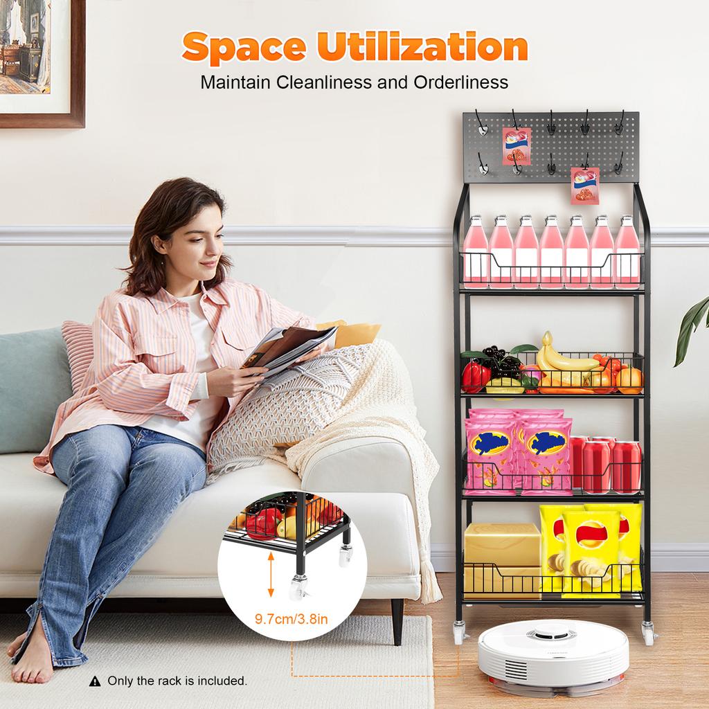 Snack Candy Display Organizer,4 Tier Retail Display Rack Stand, Snack Rack, Basket Stand Cart