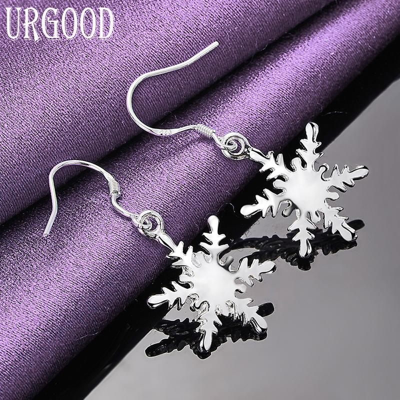 925 Sterling Silver Mesh Snowflake Wisiorek Kolczyki Biżuteria