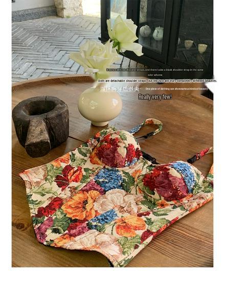 French Jacquard Fishbone Corset Tank Top - Women's Floral Waist Cincher 25801