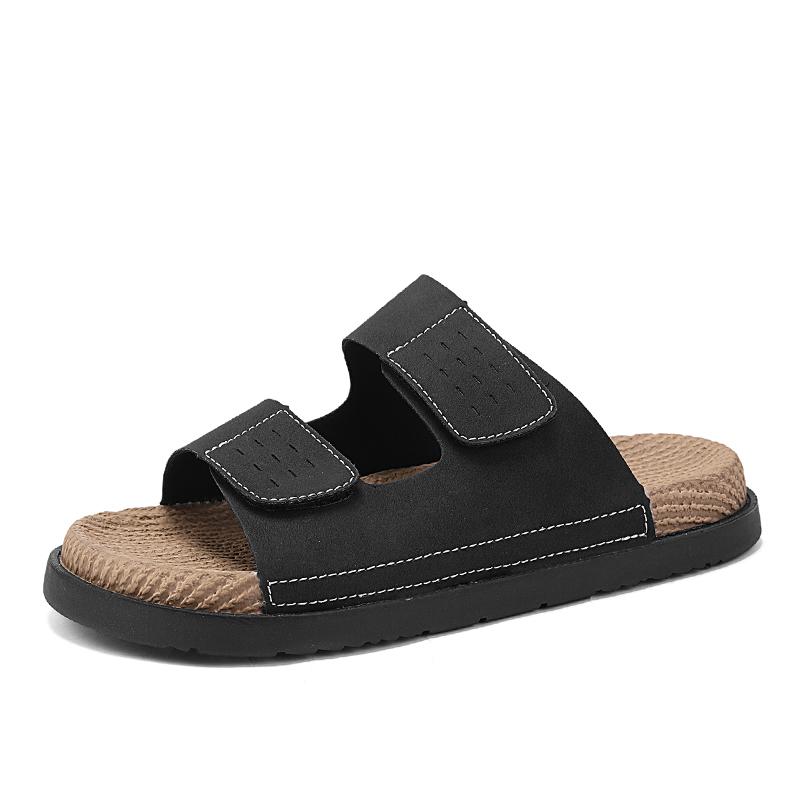 

Модные повседневные кожаные шлепанцы летние мужские сандалии с открытым носком мужские полуботинки для улицы полусабо пляжная обувь быстросохнущие мужские сандалии 44 чёрный