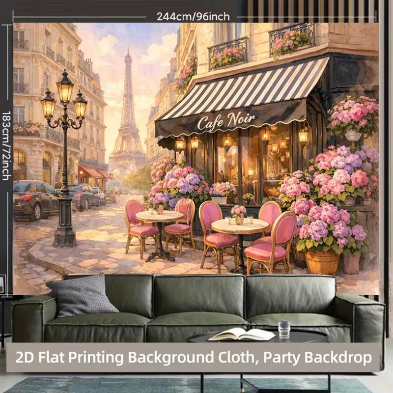 2D Eiffel Tower Street Backdrop, Parisian Cafe & Romantic Dinner Banner