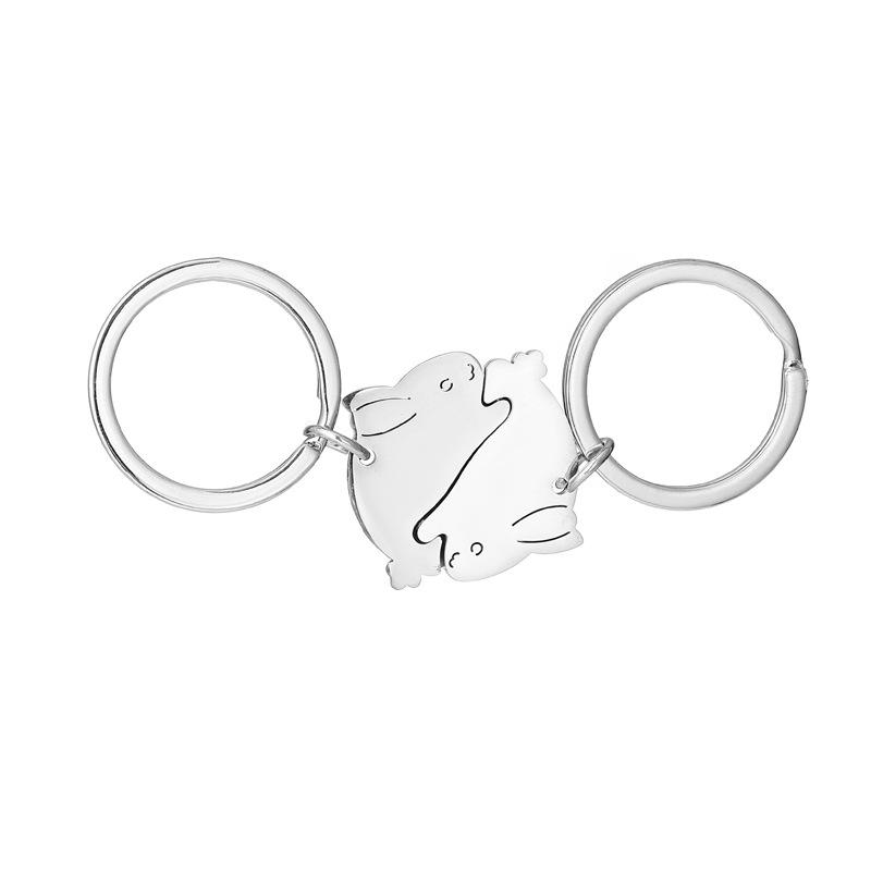 Cute Cartoon Rabbit Stainless Steel Keychain Lovely Animal Design Fashion Couple Keyring Practical Valentine's Day Gift