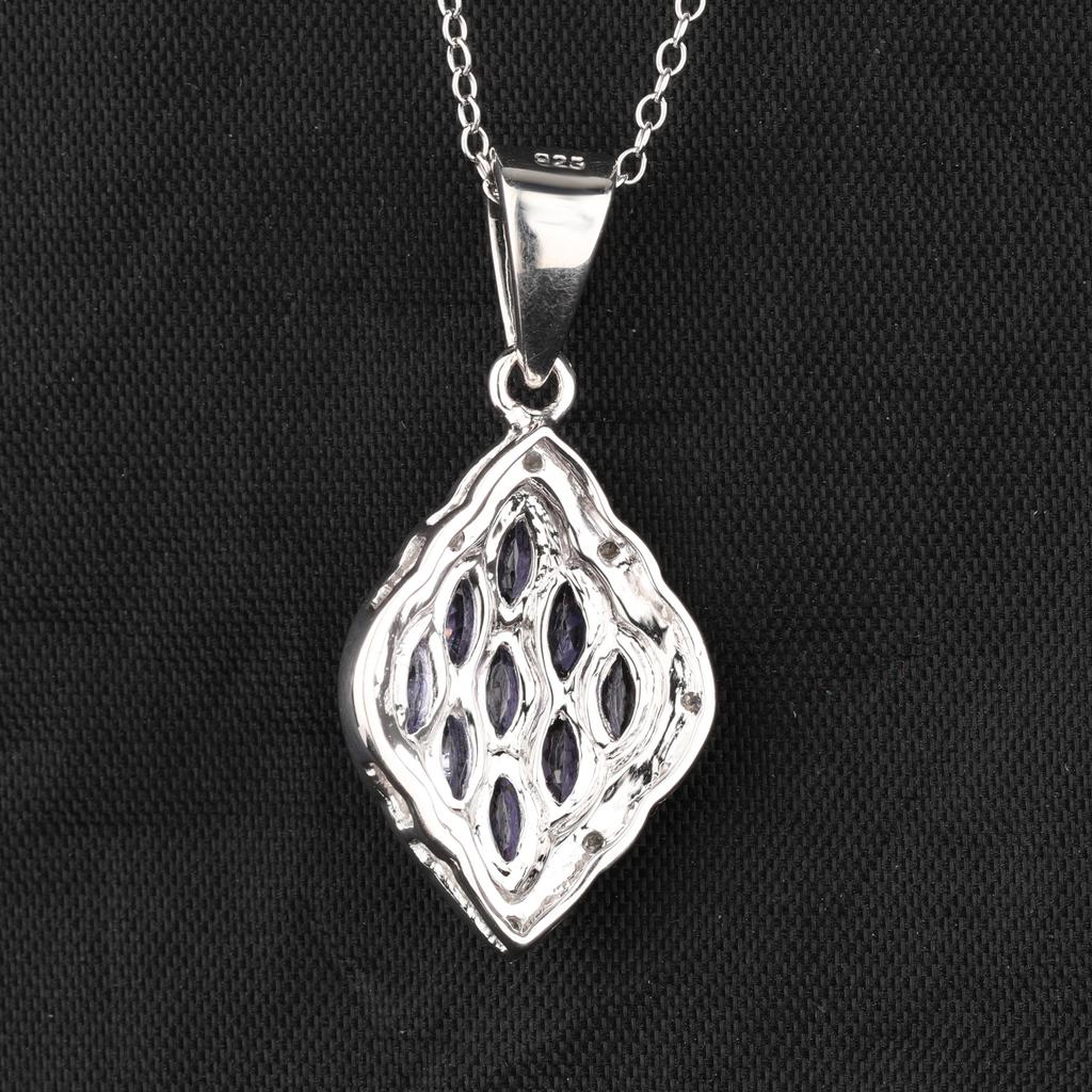 Tanzanite Marquise & White Topaz Pendant 925 Sterling Silver Rhodium