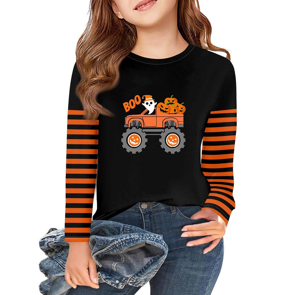 Girls Long Sleeve Halloween Day T Shirts Kids Fall Tops Crewneck Basic Tees 2-11Y