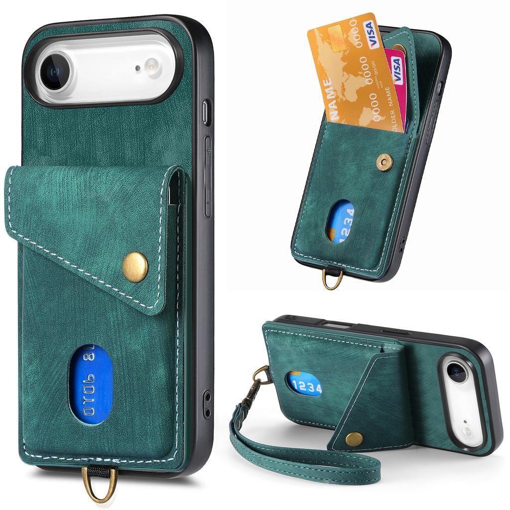 For iPhone Air Case with Card Holder Kickstand Leather Phone Back Cover