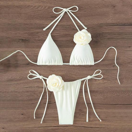 Set Bikini da Donna 2 Pezzi Allacciato al Collo Imbottito Slip da Bagno Set Fiore 3D