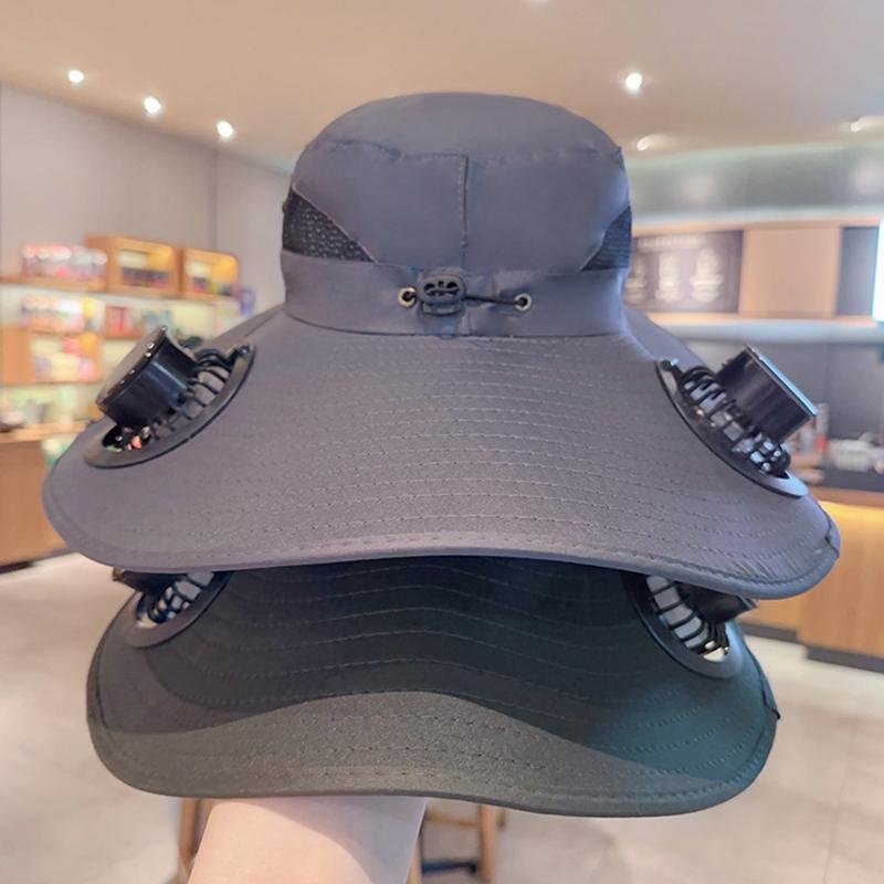 Large Size Quick Dry Bucket Hat With Solar Powered Fan Usb Charging Sun Hat For Men Outdoor Hiking Camping Fishing Cooling Wear