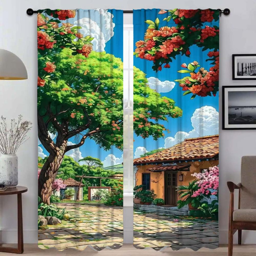 Summer Road Anti-mosquito Curtains for Living Room Partition Halloween Decoration Window Curtain Home Interior Curtains 2 Pieces