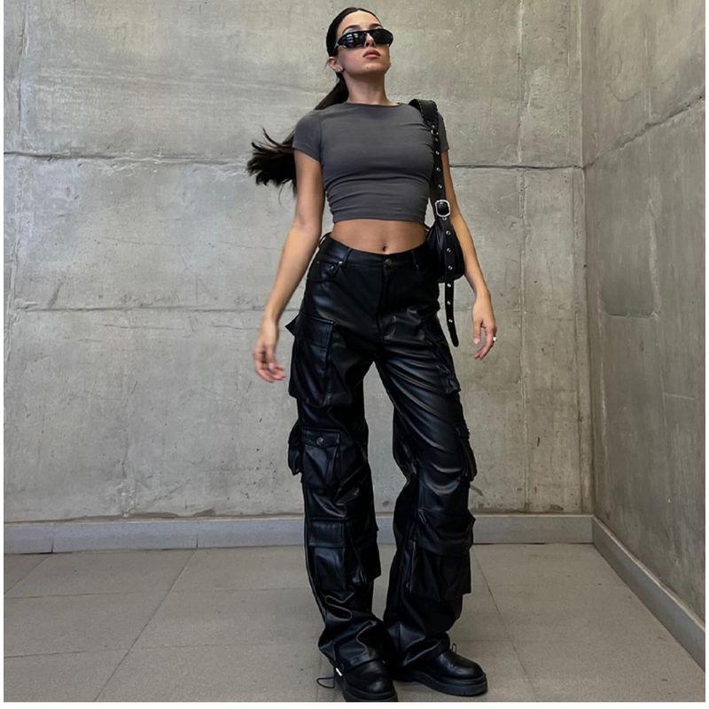 

Брюки из ПУ кожи Ретро Мода Карман Весна и Лето Сексуальная Парка Black M