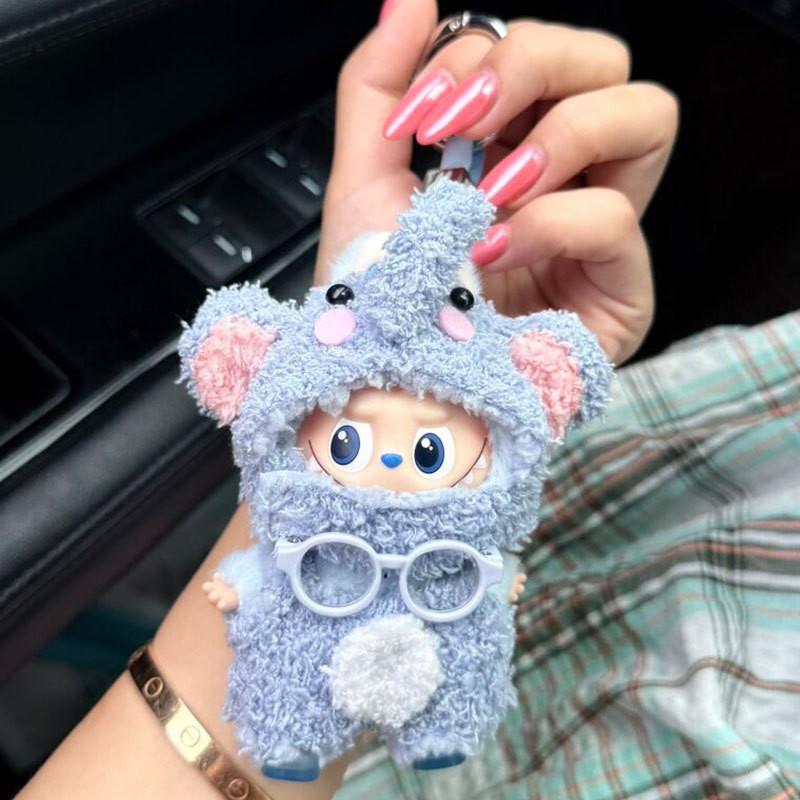 Plush Blue Elephant Outfit Set 4.0cm Vinyl Doll Clothes Only Soft Fuzzy Costume Replacement