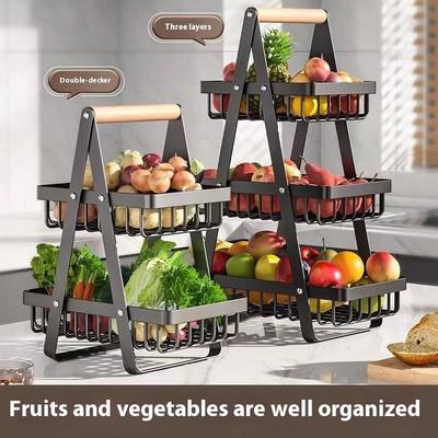 Nouveau Panier à Fruits de Comptoir Portable en Fer Art Organisateur de Cuisine pour Fruits Pain Snacks Étagère de Rangement