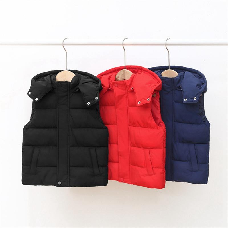 3-10 Years Kids Winter Warm Hooded Vest Sleeveless Zipper Coat