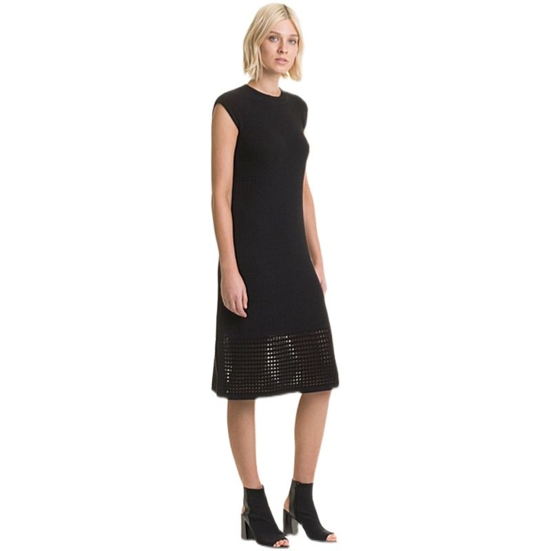 

Australia Original Single Tail Goods Cr Home Mesh Wool Sleeveless Solid Hollow Elastic round Neck Knitted a Dress Black XXS