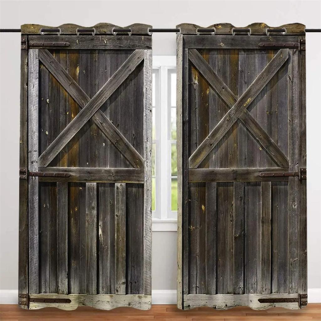 Ușă de hambar rustică din lemn vintage, Fermă, Cortină de fereastră pentru living, Dormitor copii, Baie, Ușă de bucătărie, Decor pentru casă, 2 buc