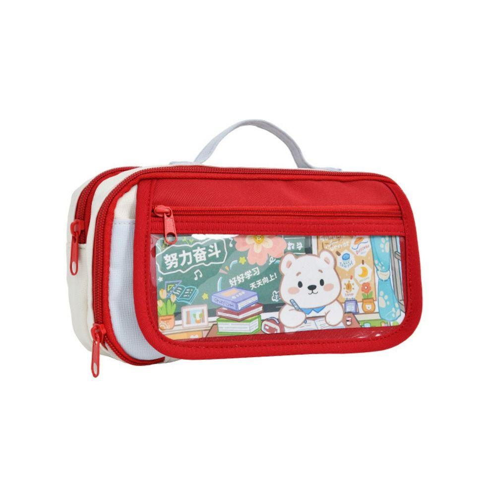 Bear Pencil Storage Bag Large Capacity Pen Organizer Pouch Trendy Zipper Stationery Bag  Student