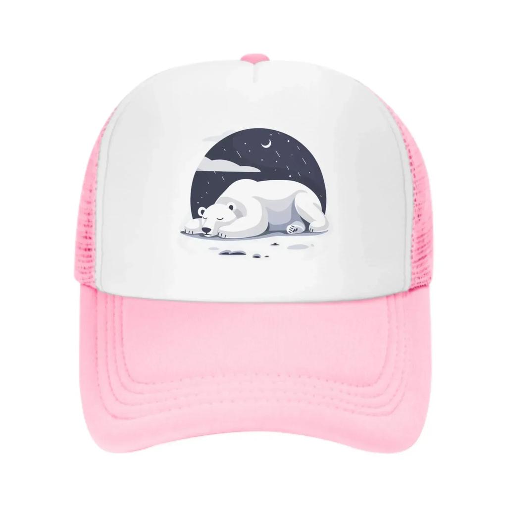 At Night White Bear Sleeps Summer Leisure Sports Daily Sun Hat Fishing Outdoor Unisexs and Womens Truck Caps Fashion
