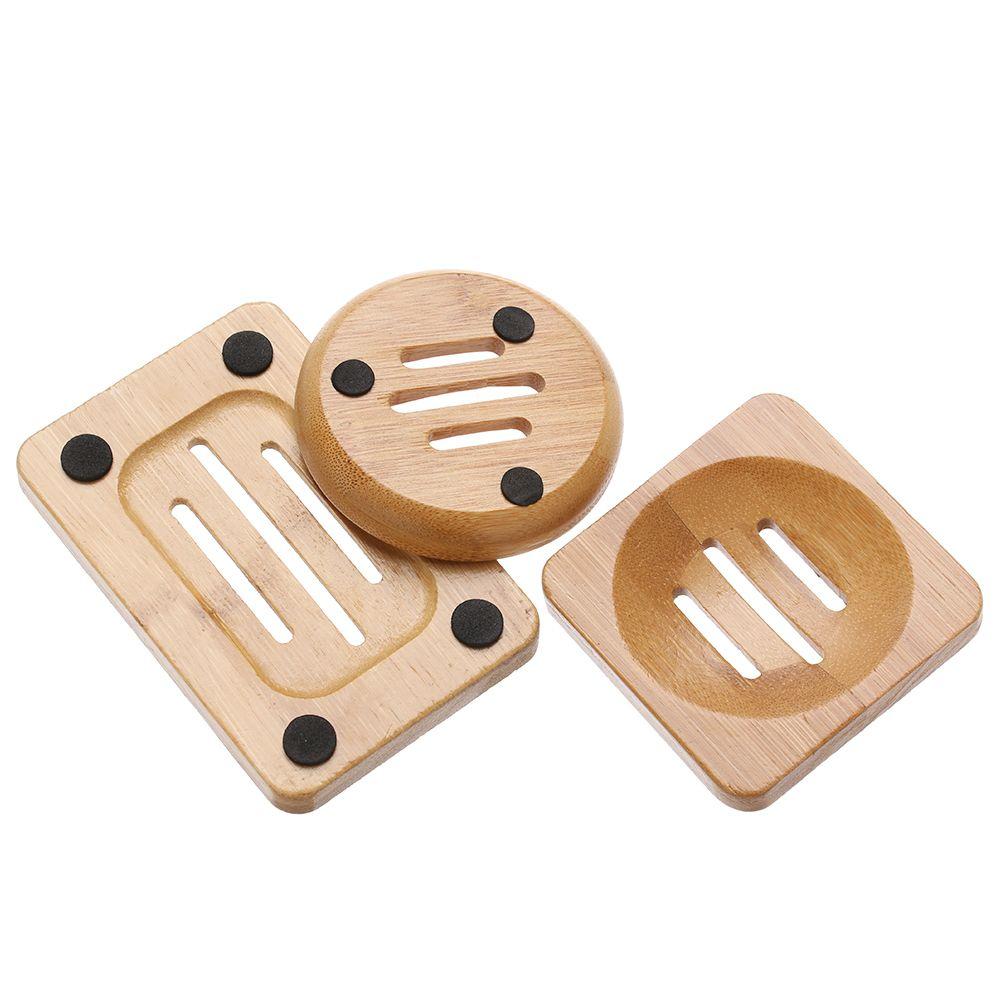 Bamboo Wooden Soap Tray Bathroom Drainer Dishes Wash Shower Soap Holder Durable Square Round Bamboo Box Drain Storage Box