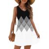 Women's Fashion Casual Summer Cupless Bag V-neck Vintage Color Block Stitching Print Dress Beach Sundress