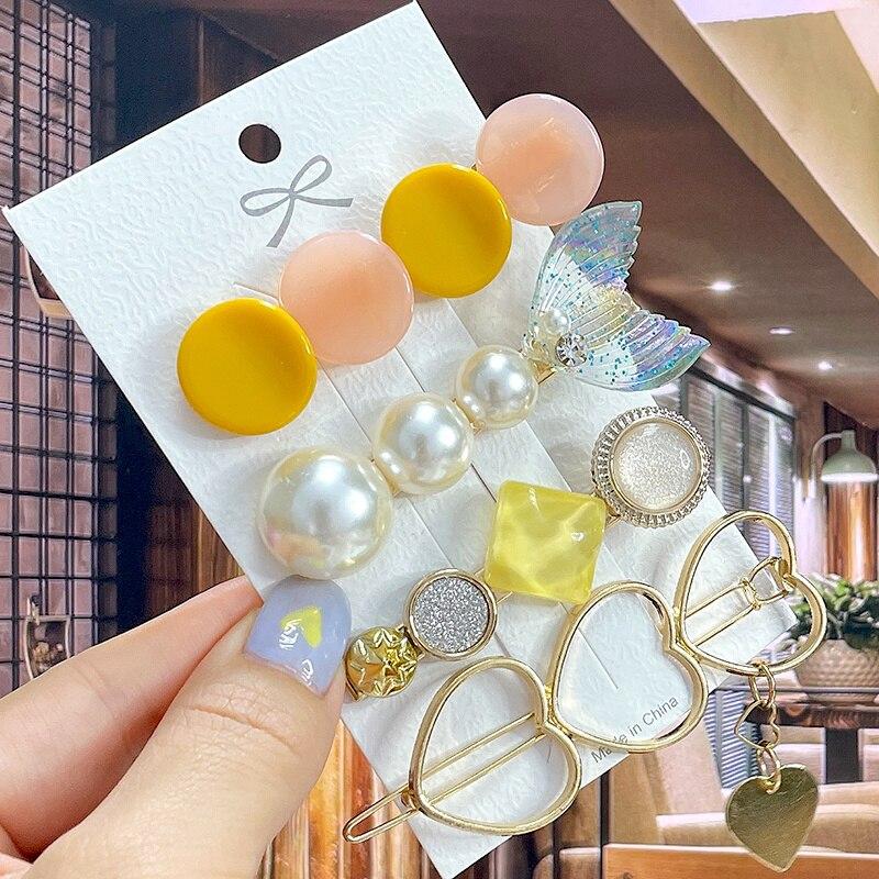 

8 шт./компл., набор акриловых заколок для волос с жемчугом и кристаллами для женщин, заколки с геометрическим рисунком в стиле ретро, ​​аксессуары для волос для девочек, модные украшения