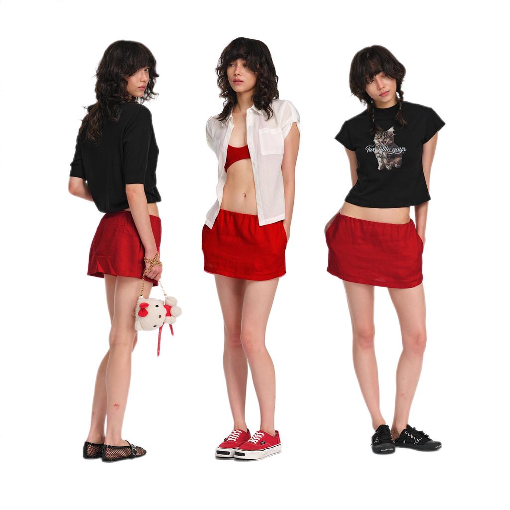 Ladies Summer Linen Mini Skort, American Hot Girl Loose Slim Anti-Chafing Short Skirt, Lightweight Casual Skort for Beach Holiday Daily Street Wear