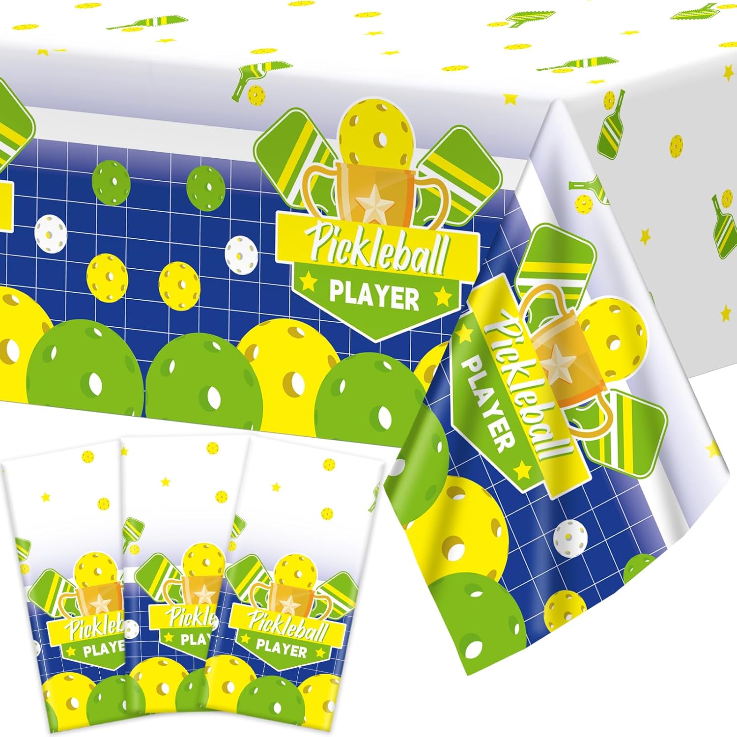 chiazllta 3 Pcs Pickleball Party Tablecloths Pickleball Party Decorations Supplies Pickleballs Player Sport Themed Disposable Waterproof Plastic