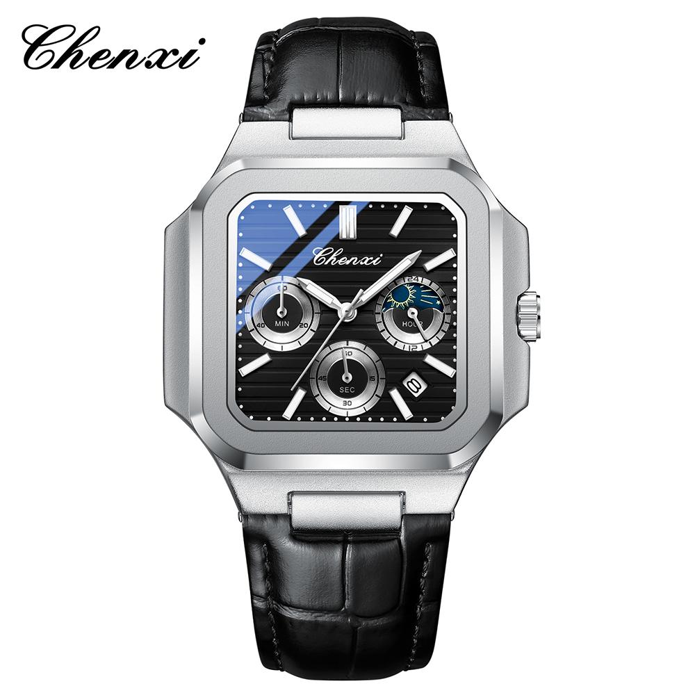 CHENXI Business Men's Wristwatch Square Dial Calendar Display Quartz Watches Waterproof Luminous Chronograph Man Watch