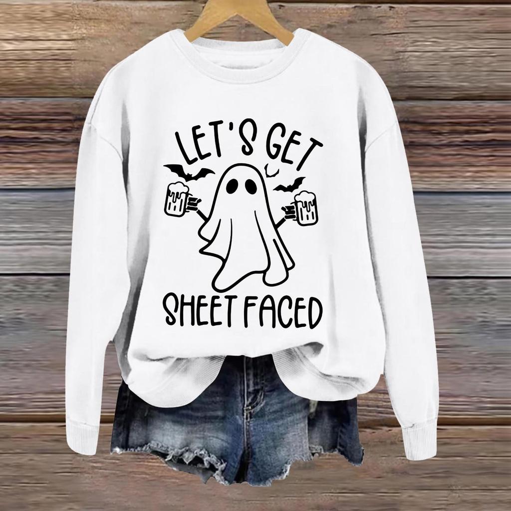 Halloween Sweatshirts For Women Cute Ghost Long Sleeve T Shirt Fashion Sweatshirt