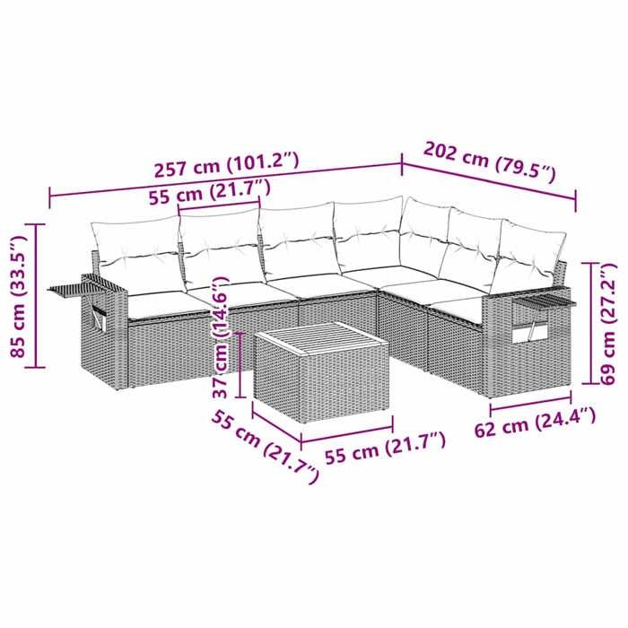 VidaXL Garden Lounge Set with Cushions 7 Pcs, Patio Sofas, Patio Furniture Set, Outdoor Furniture, Black 3256910