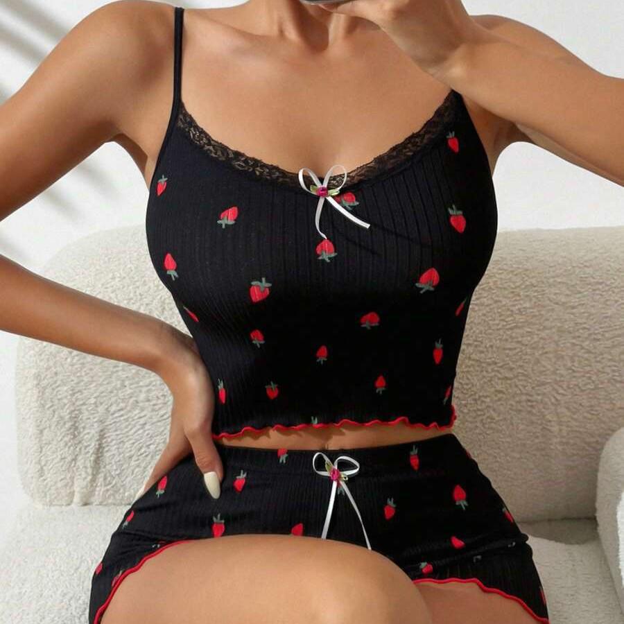 Ribbed Lace Pajama Set: Sexy Sleeveless Top & Shorts for Women