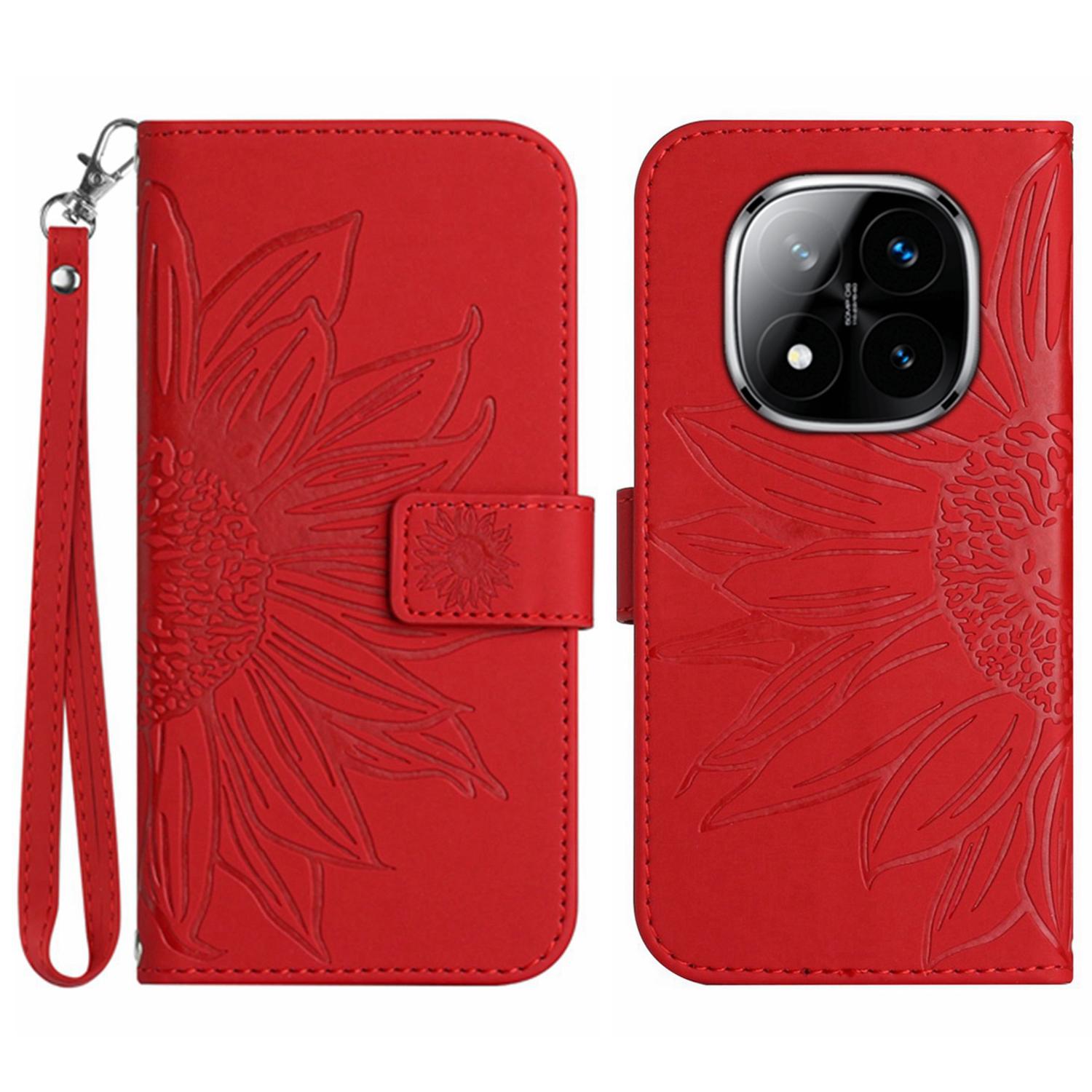 

HT04 For Xiaomi Redmi Note 14 Pro+ 5G/14 Pro 5G/Poco X7 5G Case Sunflower Leather Wallet Phone Cover with Wrist Strap B
