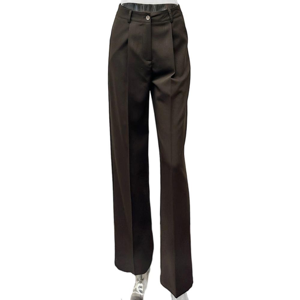 Simple high-end suit wide-leg pants for women, spring, commuter workplace high-waisted casual straight-leg pants S коричневый
