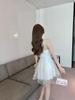 Sultry Mesh Deep V Fur Collar A-line Dress with Irregular Hem
