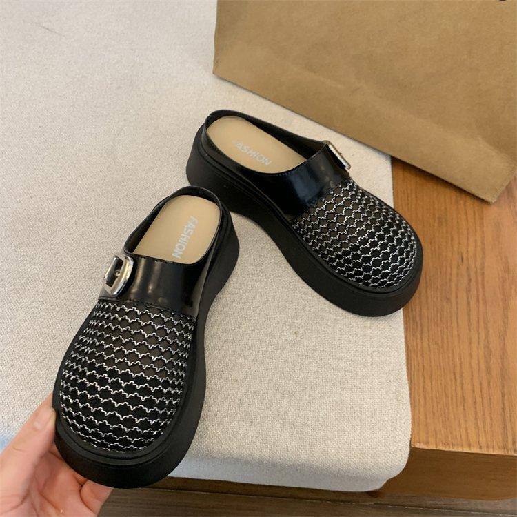 thick-soled bag head and half slippers for women to wear high-end 2025 spring and summer new retro Muller shoes with one foot and lazy shoes