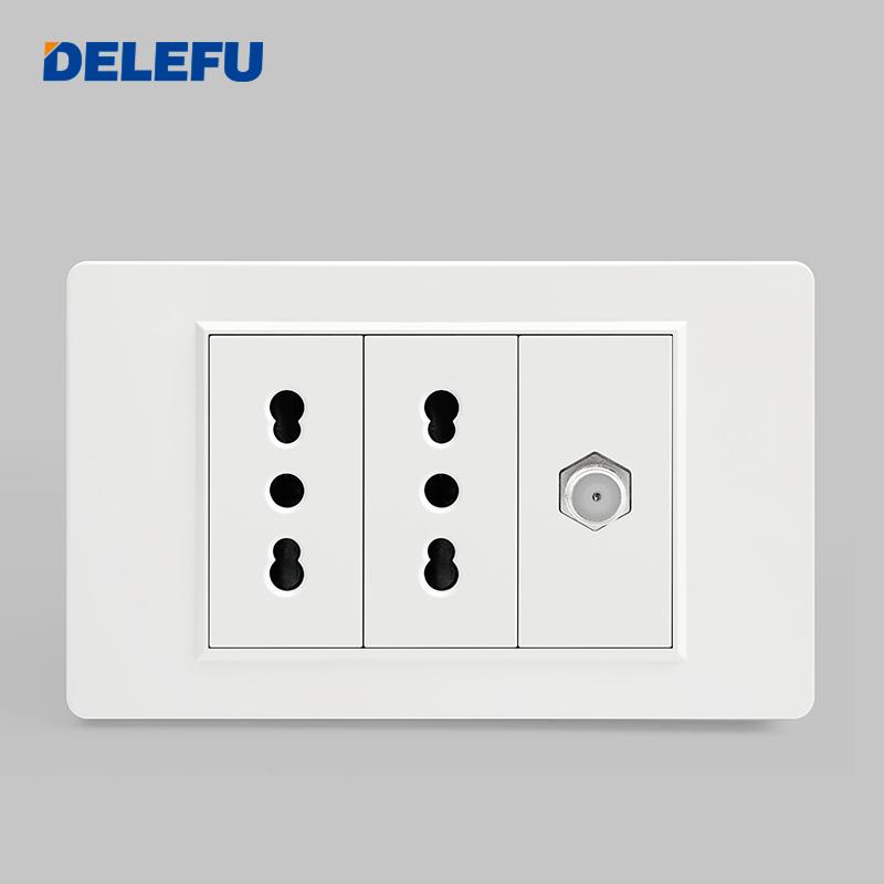 DELEFU Italian Standard White 118 Type Wall Switch Socket with USB + TYPE-C Socket Is Suitable for Hotels and Households.