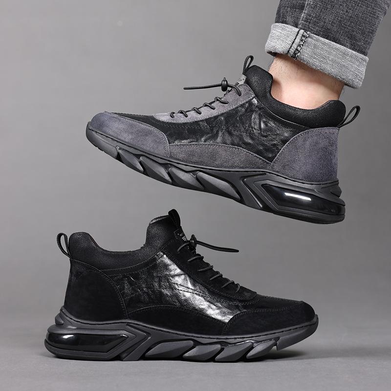 Winter New Leather Cowhide Wool Men's Cotton Shoes Fashion Sports Break Men's Shoes Velvet Warm Northeast Leather Shoes Tide