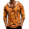 Men's Loose Fit Casual Hoodie Three Quarter Sleeve Pullover Halloween Pumpkin Pattern Lightweight Breathable Top for Everyday Wear