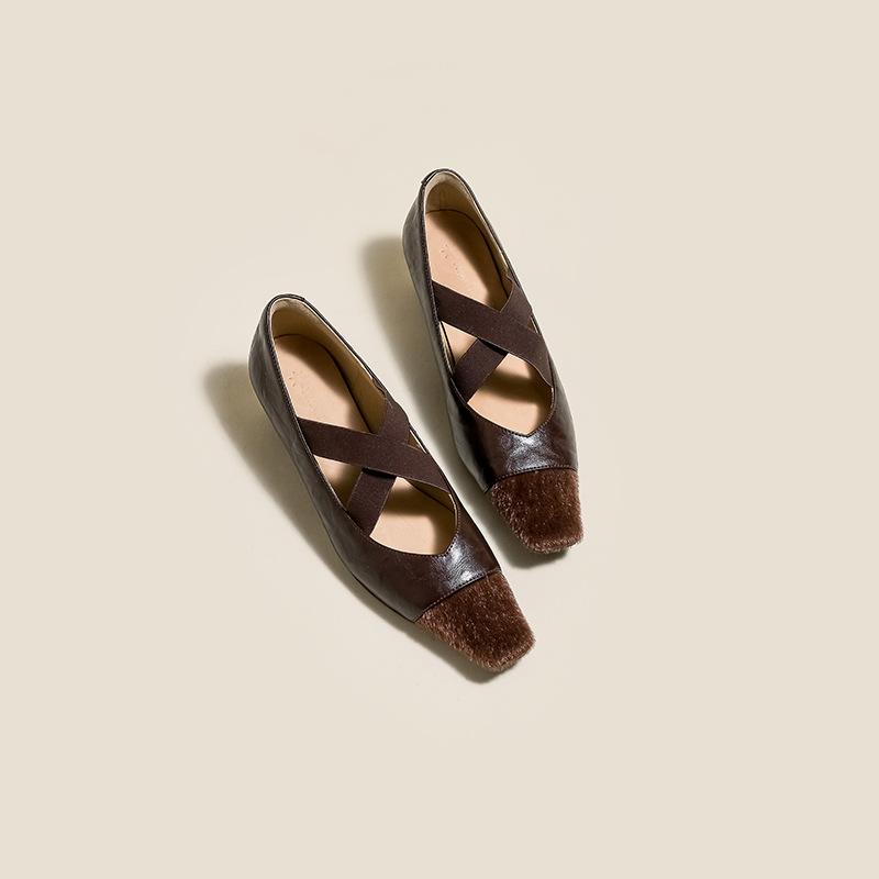 

2025 French retro single shoes women s comfortable soft-soled high heels women s horsehair cross strap niche Korean version leather women s shoes 35 темно-коричневого